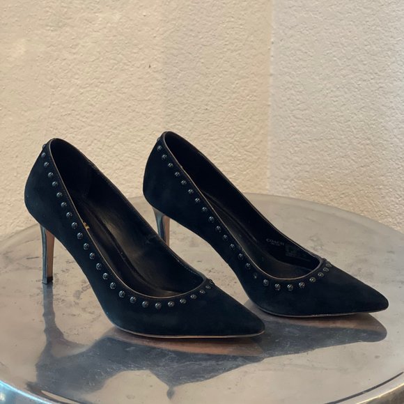 COACH Smith Black Suede Pointed Toe Studded Pumps - Picture 5 of 8